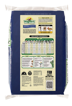 Close-up of Wagner's seed mix showing 11 ingredients for variety.