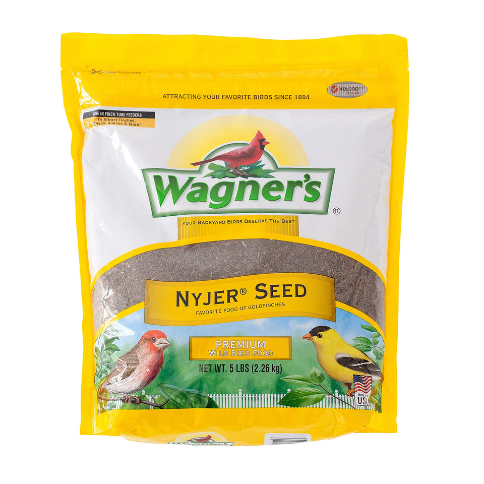 Wagner's Nyjer Seed 5-pound bag front view, high-energy finch seed for busy feeders