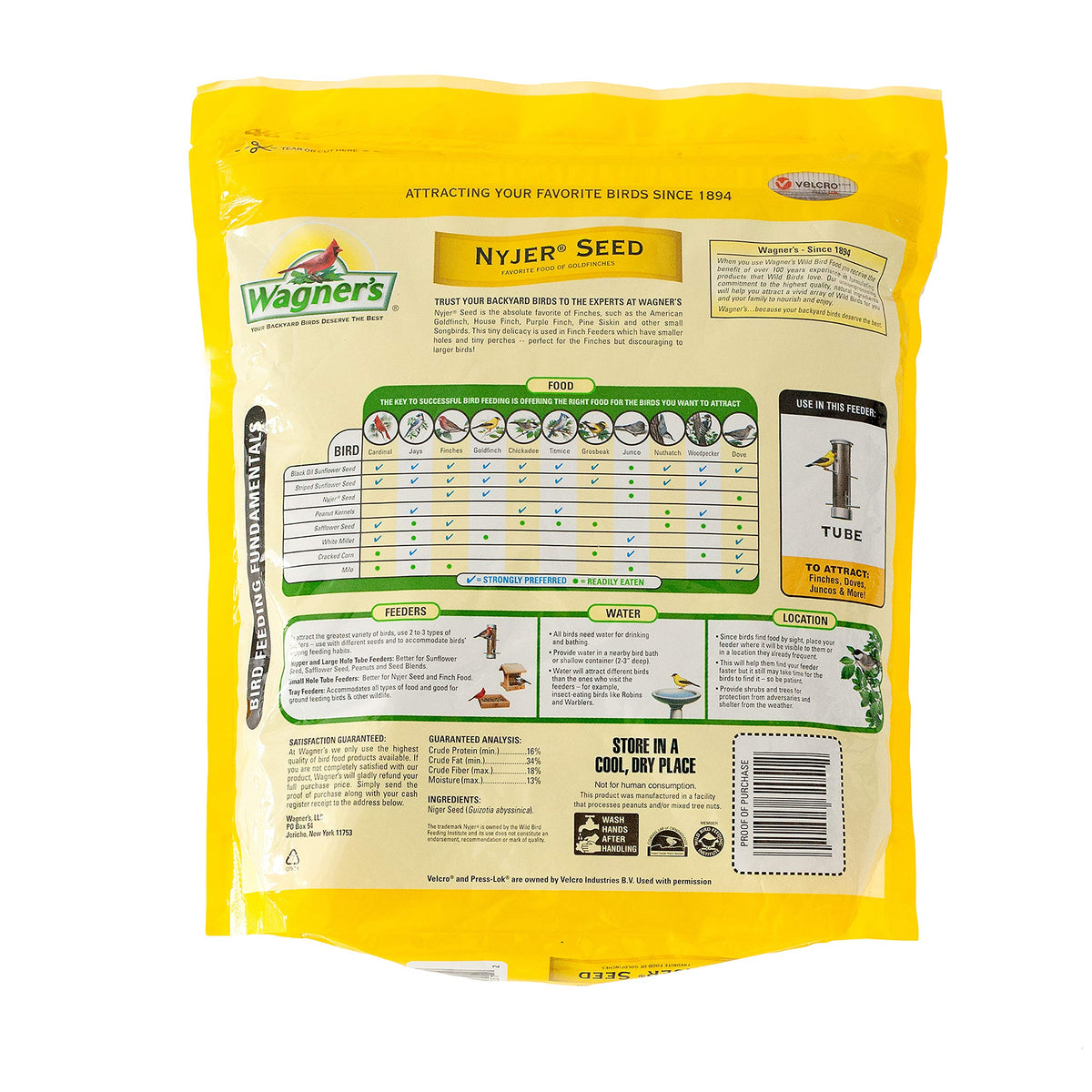 Wagner's Nyjer Seed bag with reclosable slider helps keep seed fresh