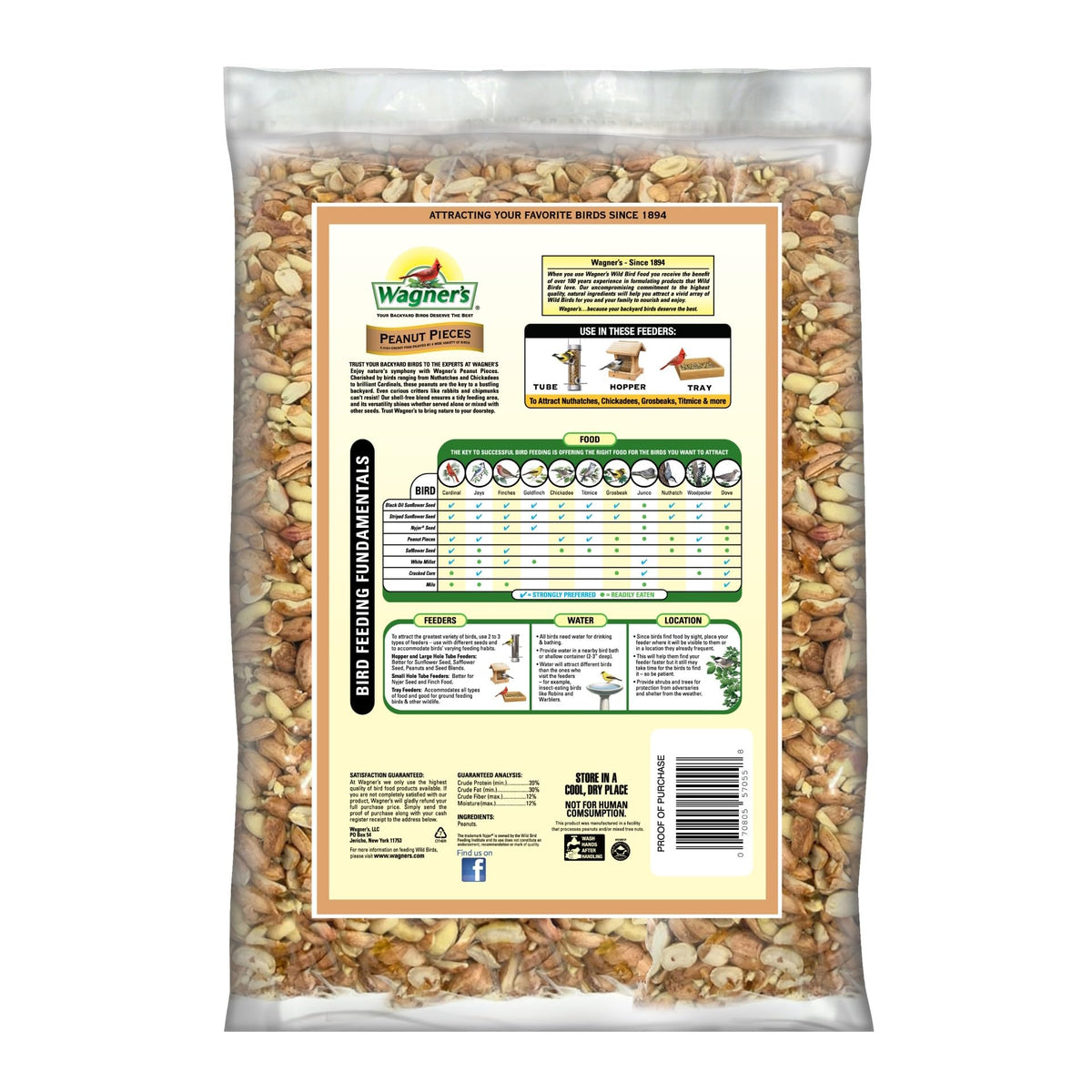 Wagner's shelled peanut pieces attracting woodpeckers to the feeder with protein-rich nutrition