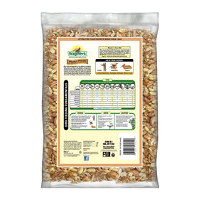 Wagner's shelled peanut pieces attracting woodpeckers to the feeder with protein-rich nutrition