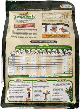 Wagner’s Songbird Banquet label close-up highlighting wholesome ingredients.