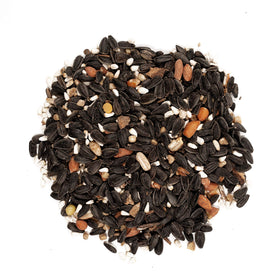 Close-up of sunflower seeds and nuts in Wagner's Songbird Banquet for a nutritious, flavorful mix.