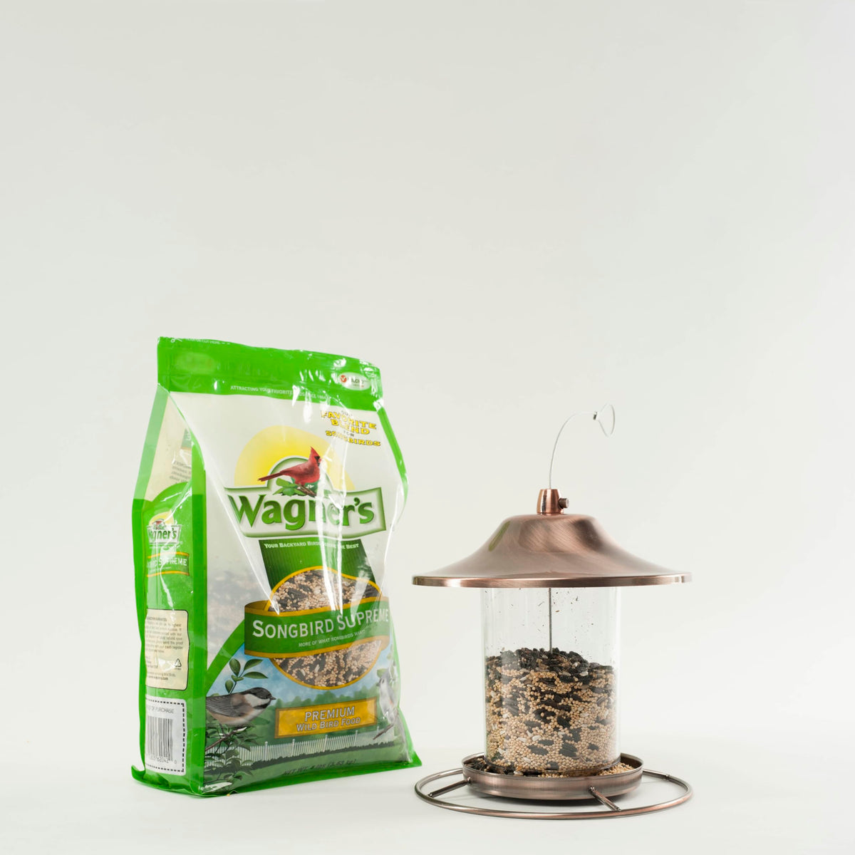 Ready-to-serve Wagner's Songbird Supreme mix showcased for seasonal backyard feeding.