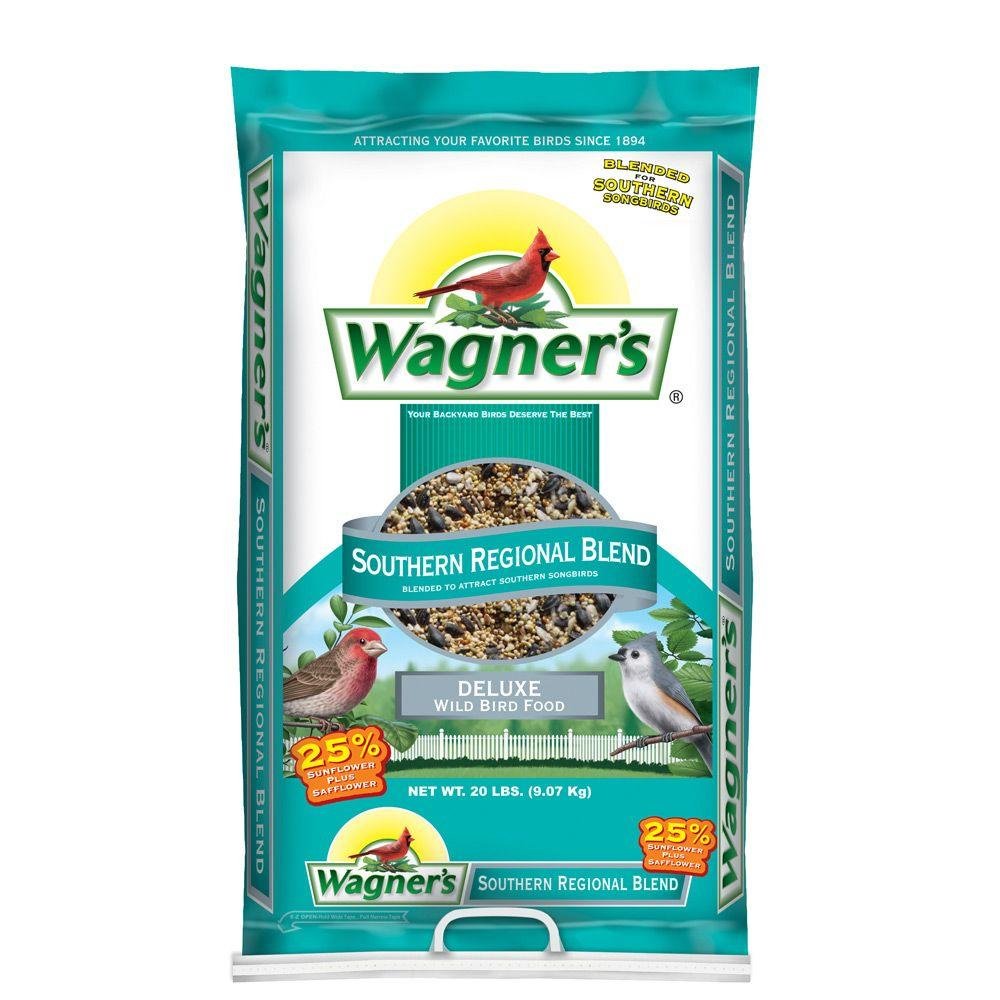 Wagner's Southern Regional Blend seed bag close-up, showcasing premium seed mix for backyard birds.