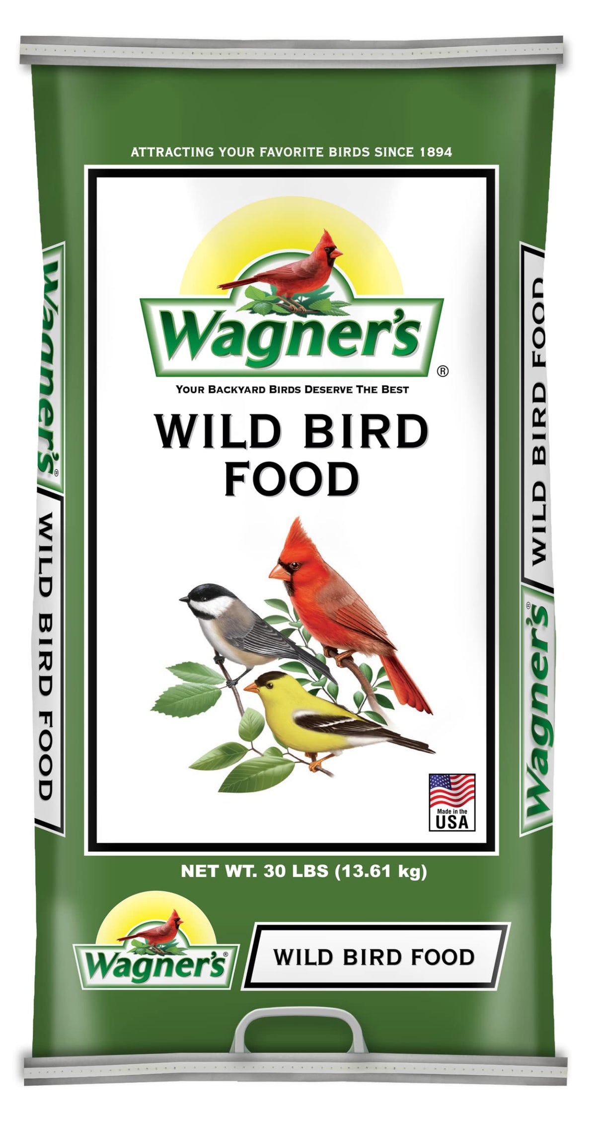 Wagner's Wild Bird Food 30 lb bag front view attracts songbirds.