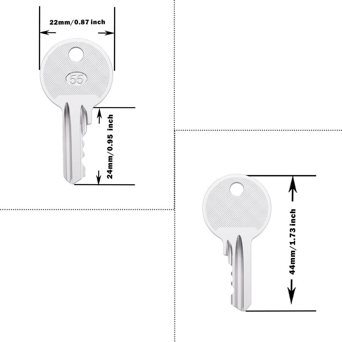 Close-up of WAH LIN PARTS 455 ignition keys showing precise cut