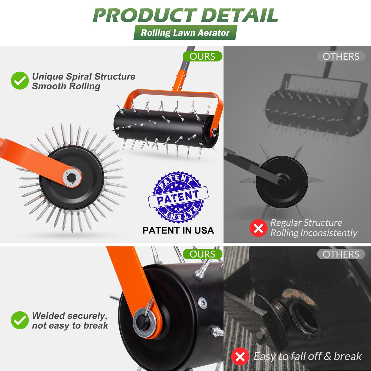 Walensee adjustable handle 71in enables comfortable upright lawn work.