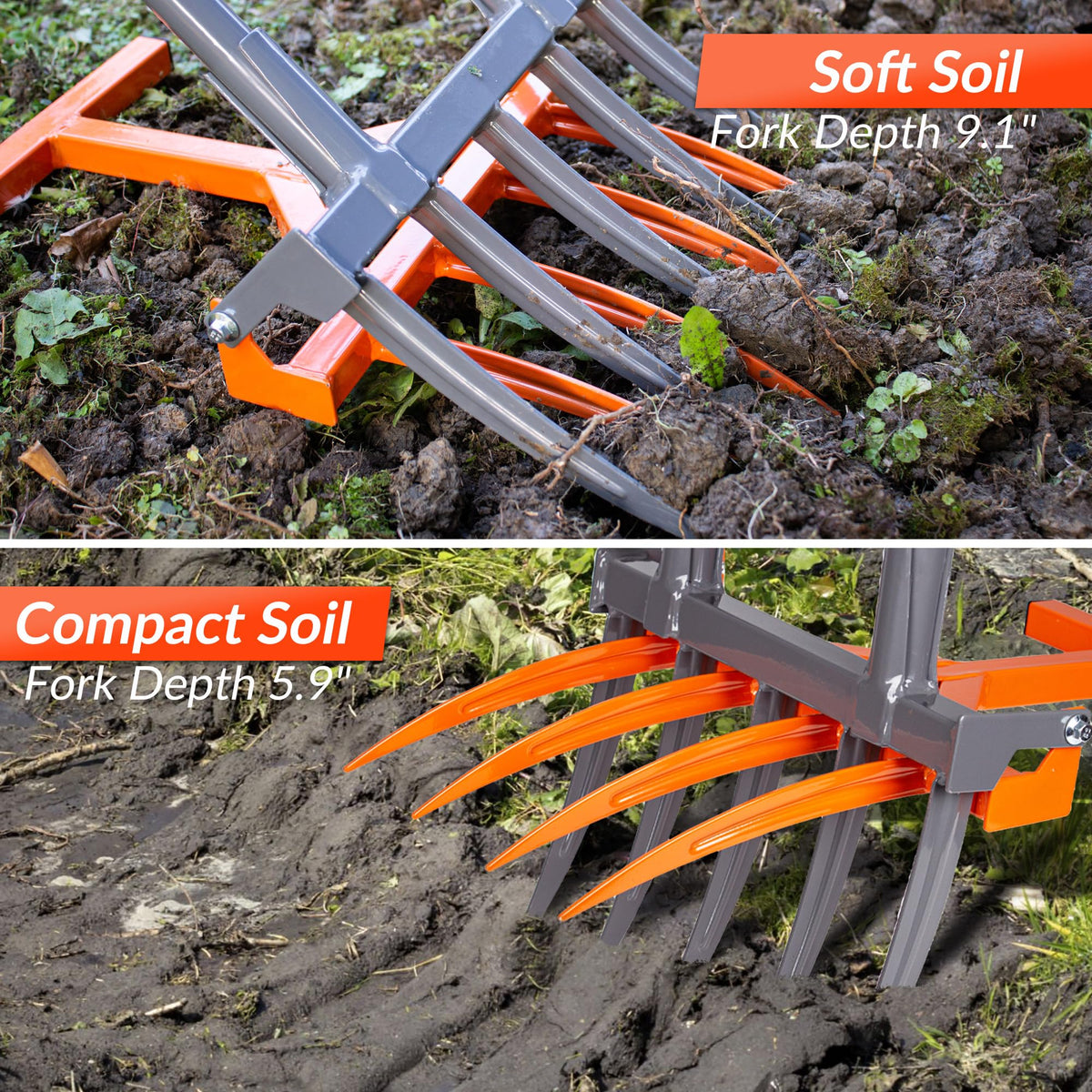 Walensee broad fork 5.9-inch depth for compacted soil enhancement.