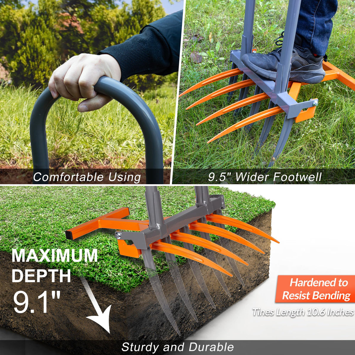 Walensee broad fork with ergonomic U-handle for comfortable grip.