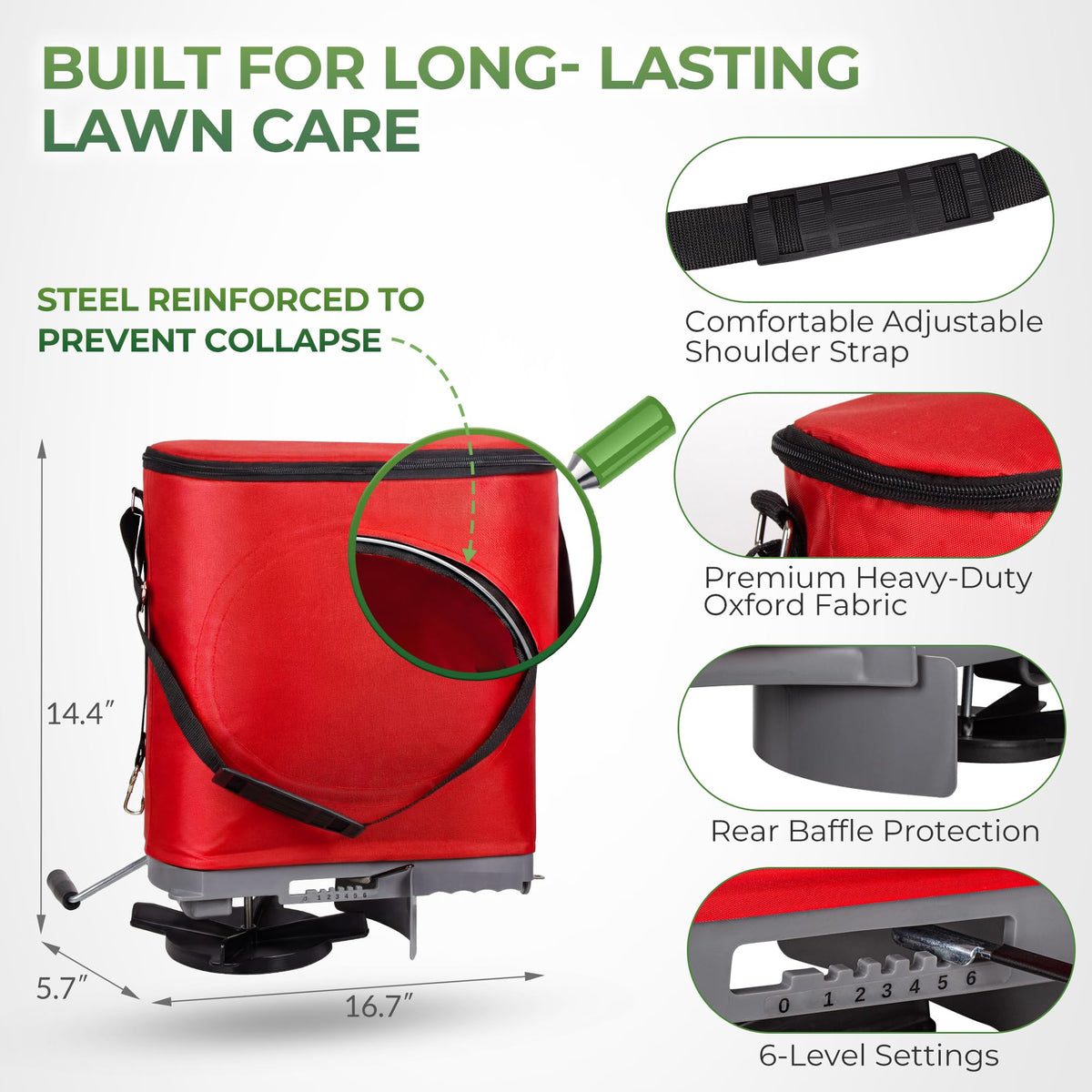 Walensee durable Oxford bag supports regular outdoor spreading tasks.