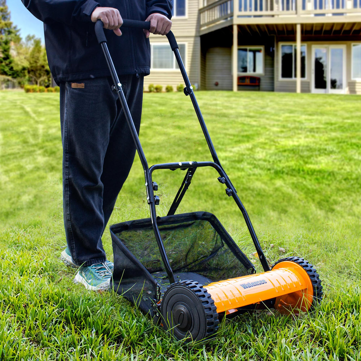 Walensee eco-friendly, quiet manual mower offers low maintenance and easy setup.