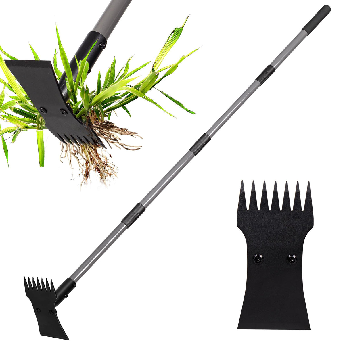 Walensee Garden Weeder Tool with 7-tine rake head for deep-rooted weed removal.