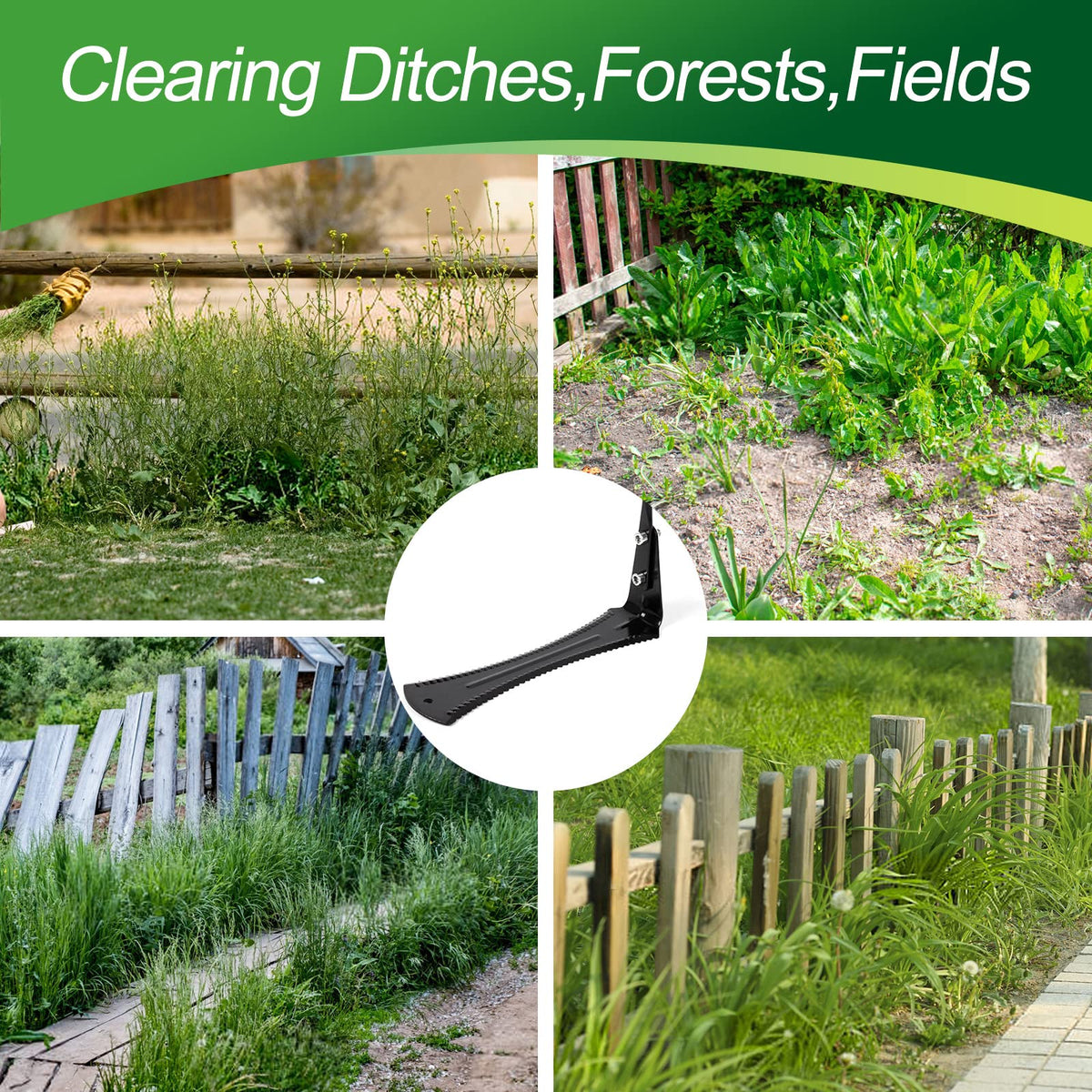 Walensee double-edge serrated blade slices through weeds with less effort