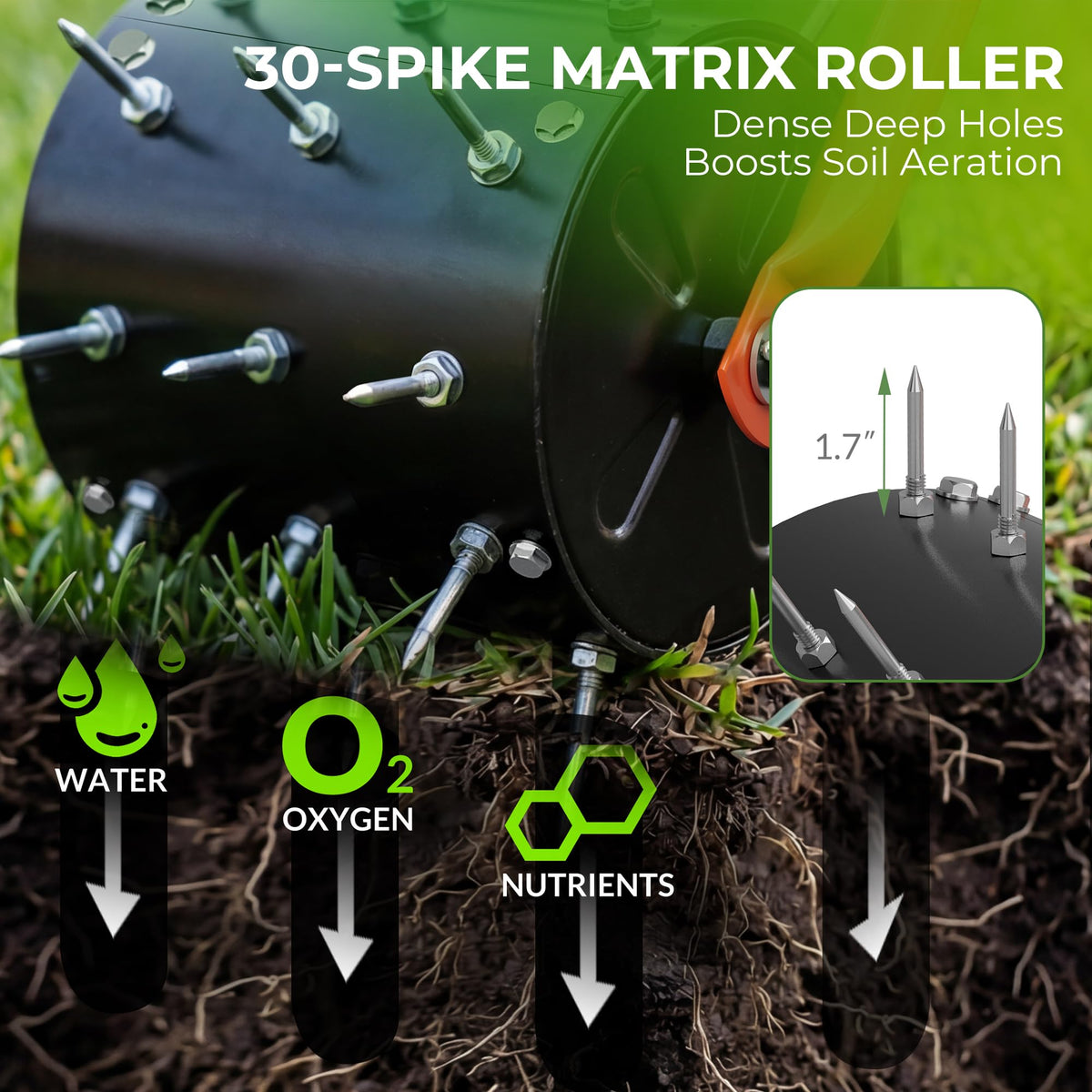 Walensee heavy-duty aerator with dual-bar handle for steady, controlled pushing.