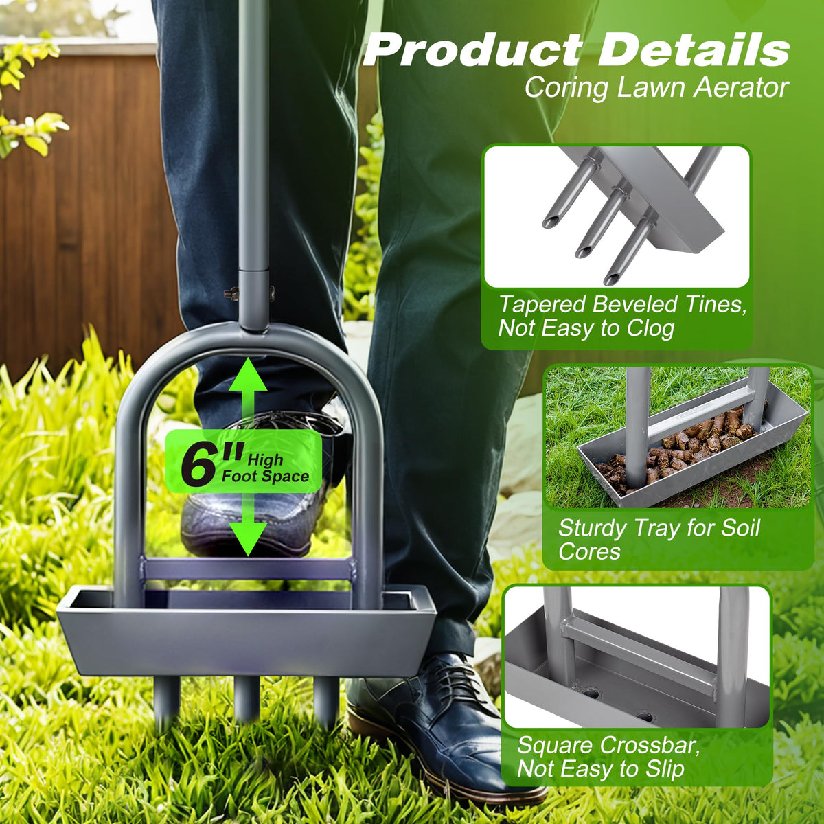 Walensee cleaning tool helps remove soil from tines after aeration.