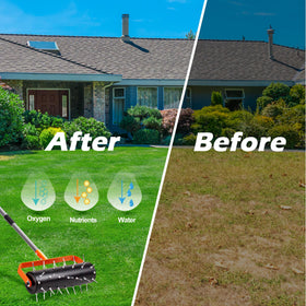 Walensee in-use outdoor lawn aeration action improves soil health.