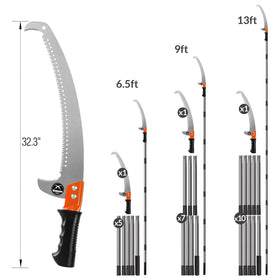 Walensee pole saw extended to 14 ft for high branches without ladders.