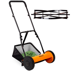 Walensee push reel lawn mower front view showing 16-inch cutting action for clean, precise cuts.