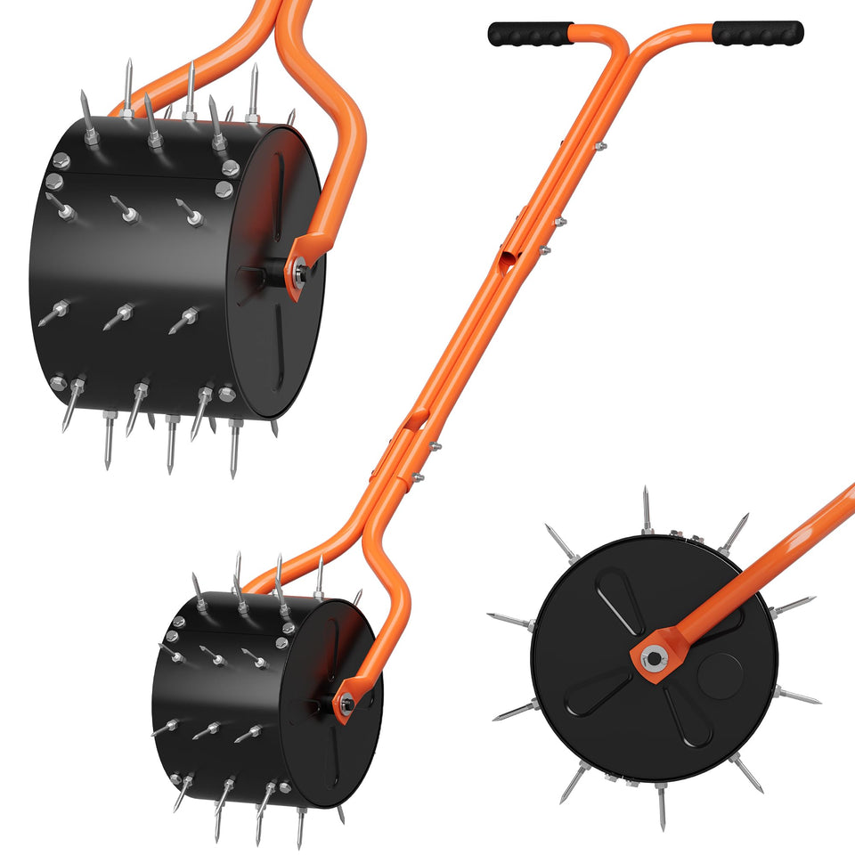 Walensee rolling lawn aerator with 30 spikes for even holes and improved air and water access.