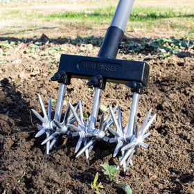 Walensee rotary cultivator star wheels improve soil contact during tilling.
