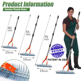 Walensee Thatch Rake ergonomic handle reduces back strain during lawn care.