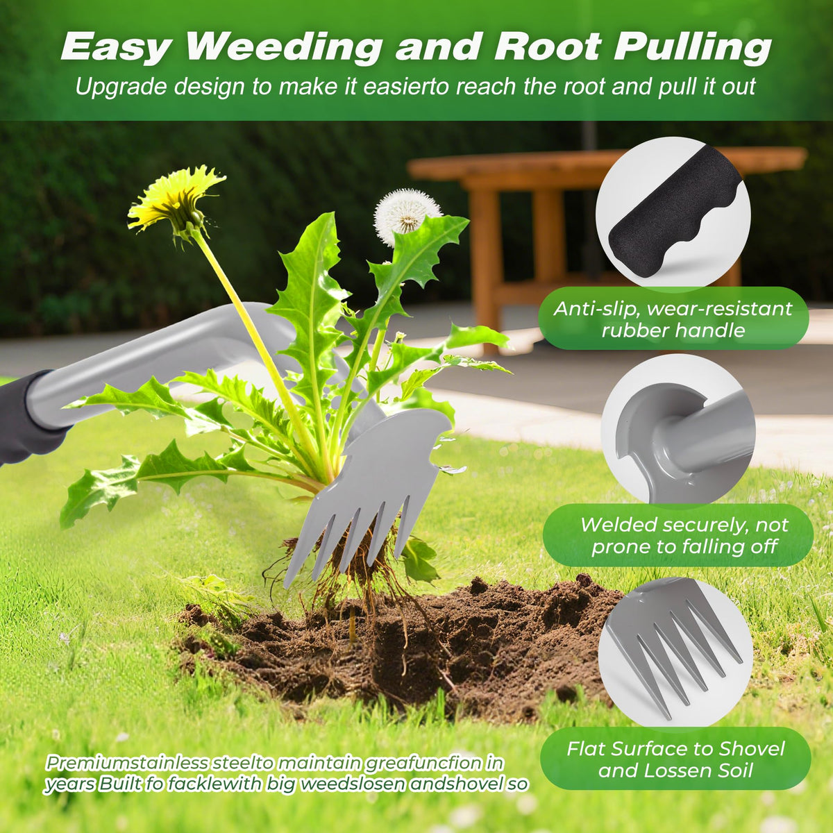 Walensee Weed Puller Tool shows extended handle reducing hand strain