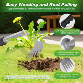 Walensee Weed Puller Tool shows extended handle reducing hand strain