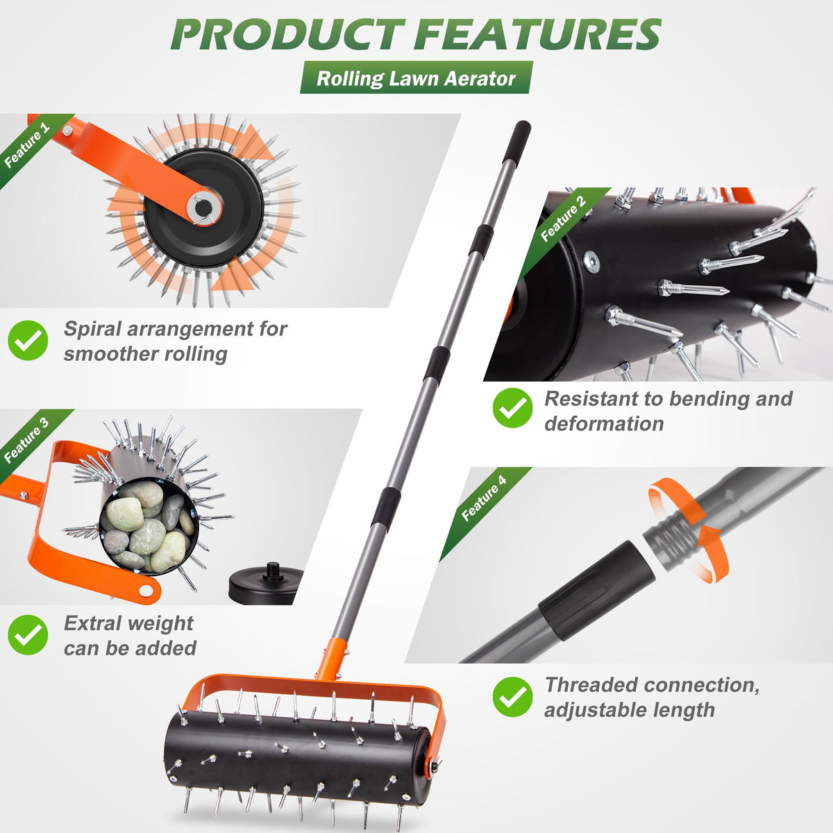 Walensee weighted roller allows deeper soil aeration for better results.