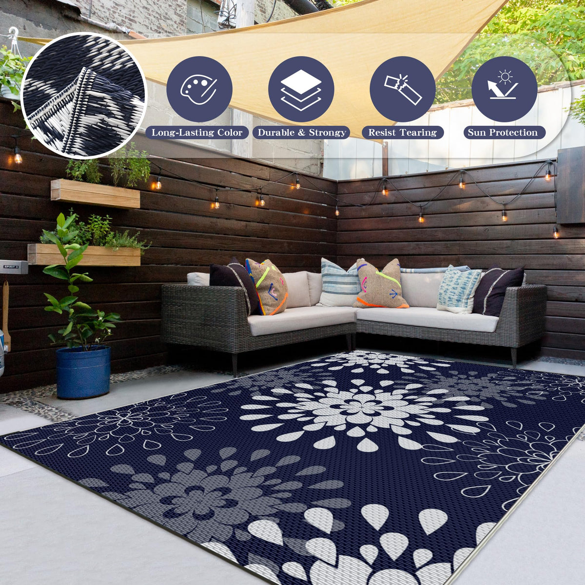 Wallona waterproof and quick-drying rug cleans easily after outdoor activities.