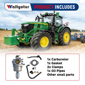 Waltyotur carburetor on mower engine during test run; reliable power delivery.
