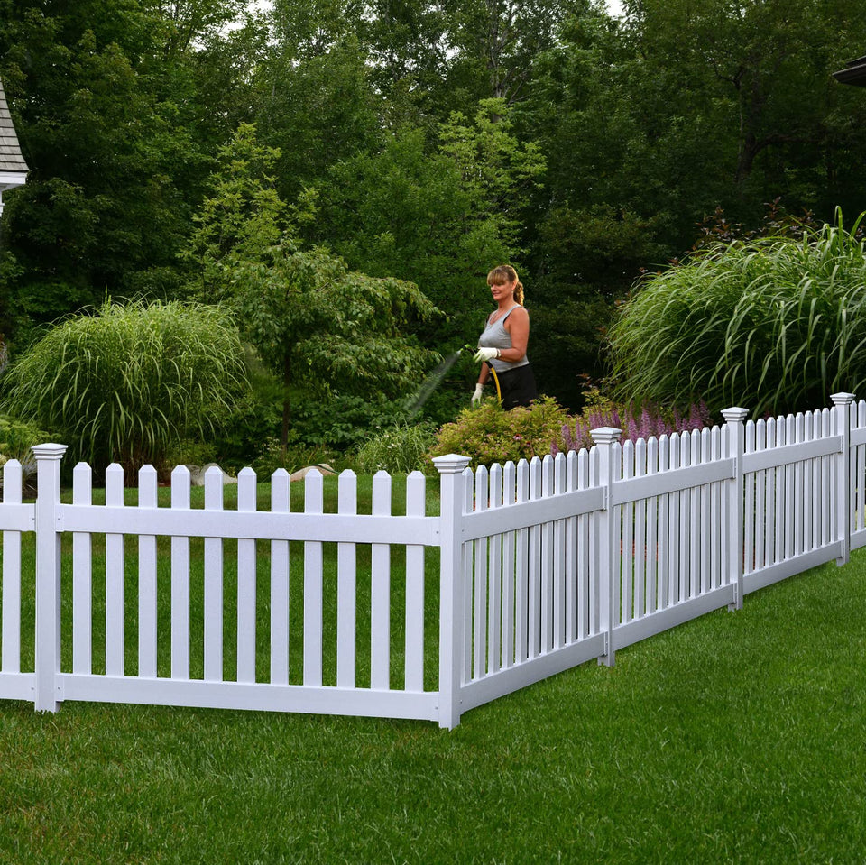 WamBam Newport white panel fence enhances curb appeal with easy DIY installation.