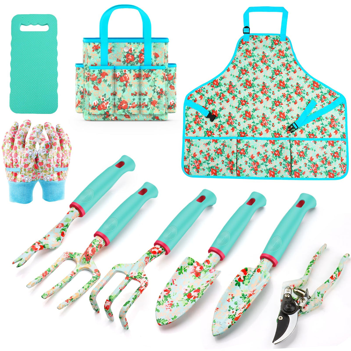 WANCHI 10-piece garden tool set full view for versatile gardening tasks