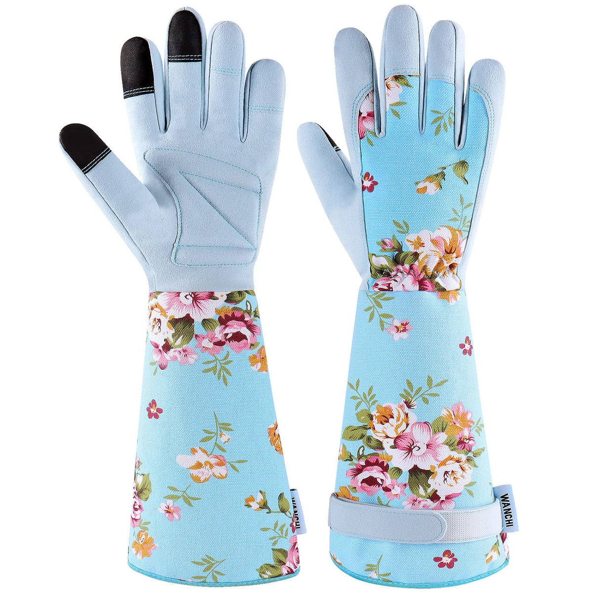 WANCHI extended sleeve garden gloves for women with a firm palm grip for precise tasks.