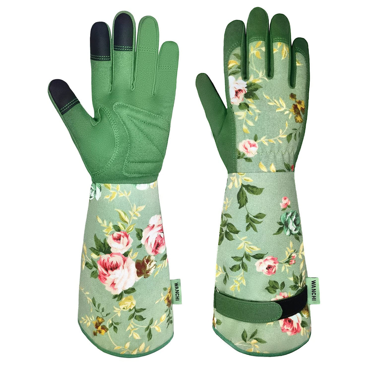 WANCHI women's gardening gloves with floral print and strong grip for weeding