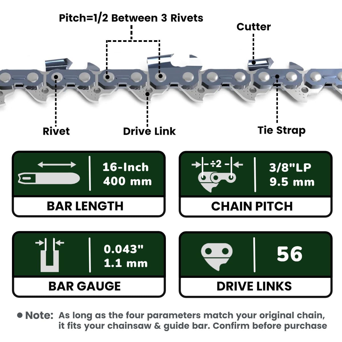 Wangenbro EGO PowerPlus 16-inch chain for efficient trimming.