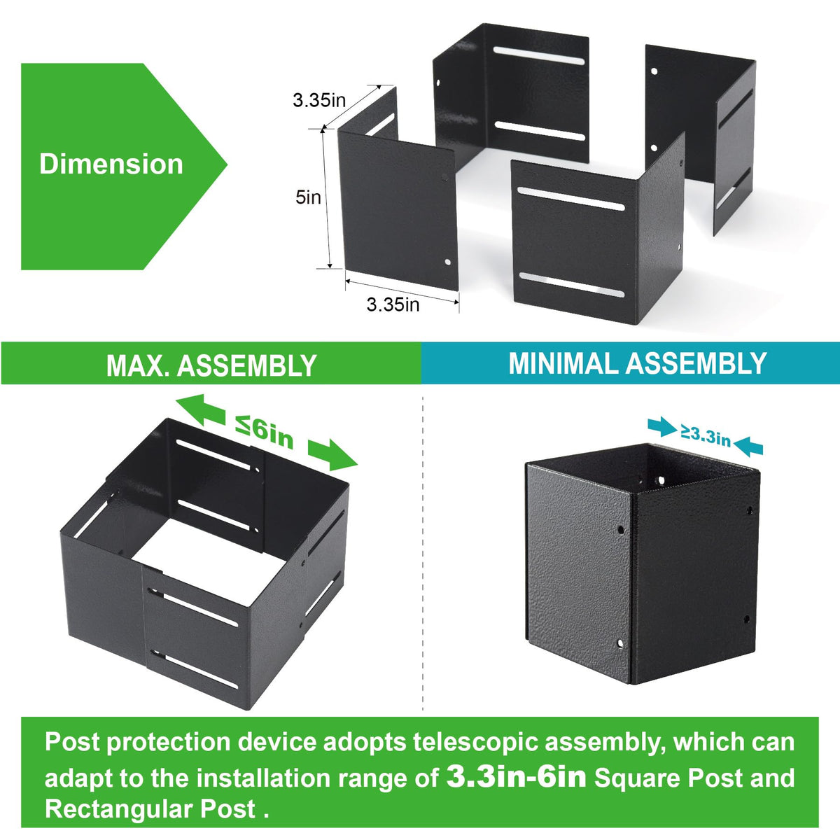 Installed on a wooden post, tight fit within 3.3-6in range.