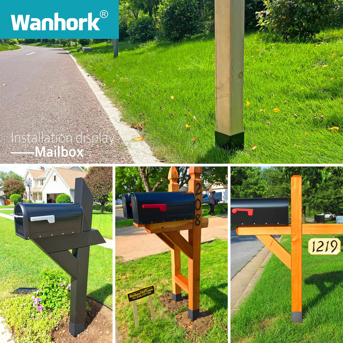 Protection scenario around mailbox and deck rail from rain and mower contact.