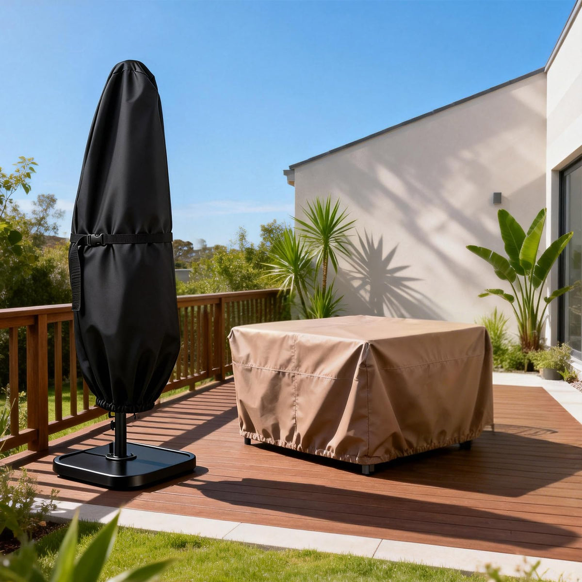 Banana-style umbrella stored with Wanocean cover