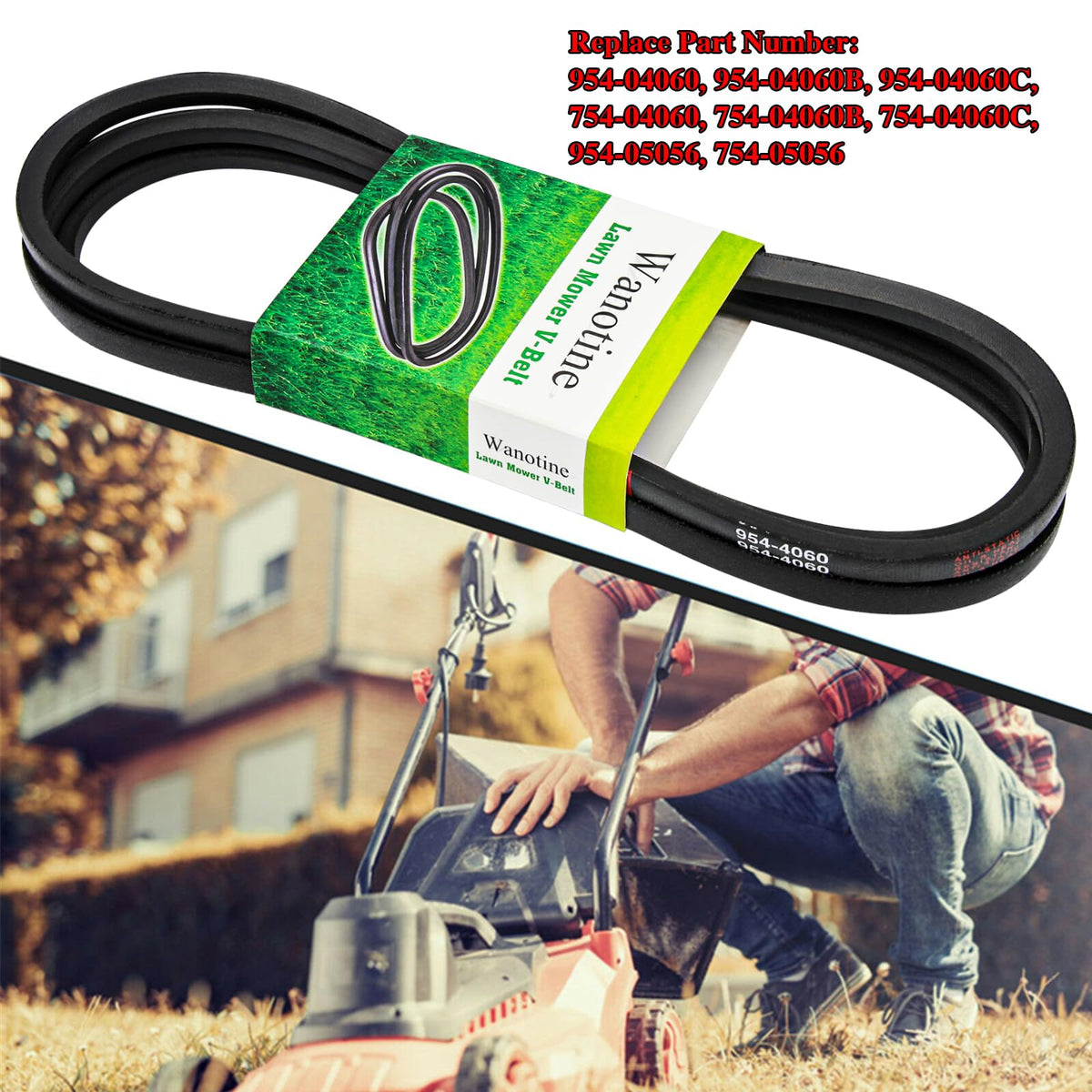 Wanotine deck belt ready for install on select 42-inch mowers.