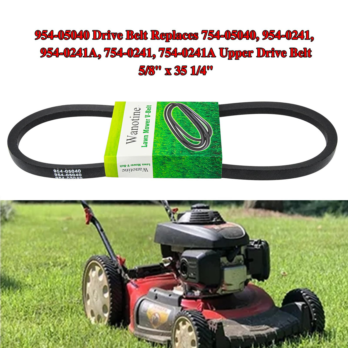 Packaging for Wanotine 954-05040 belt protects the drive belt during shipping.