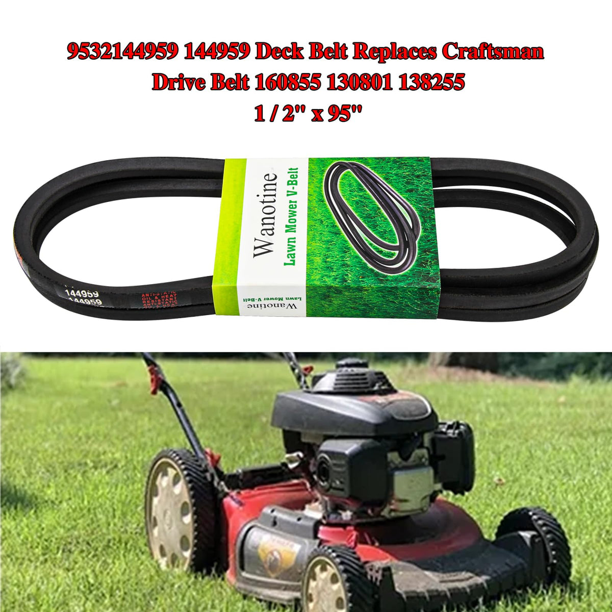 Wanotine 144959 drive belt for Craftsman decks