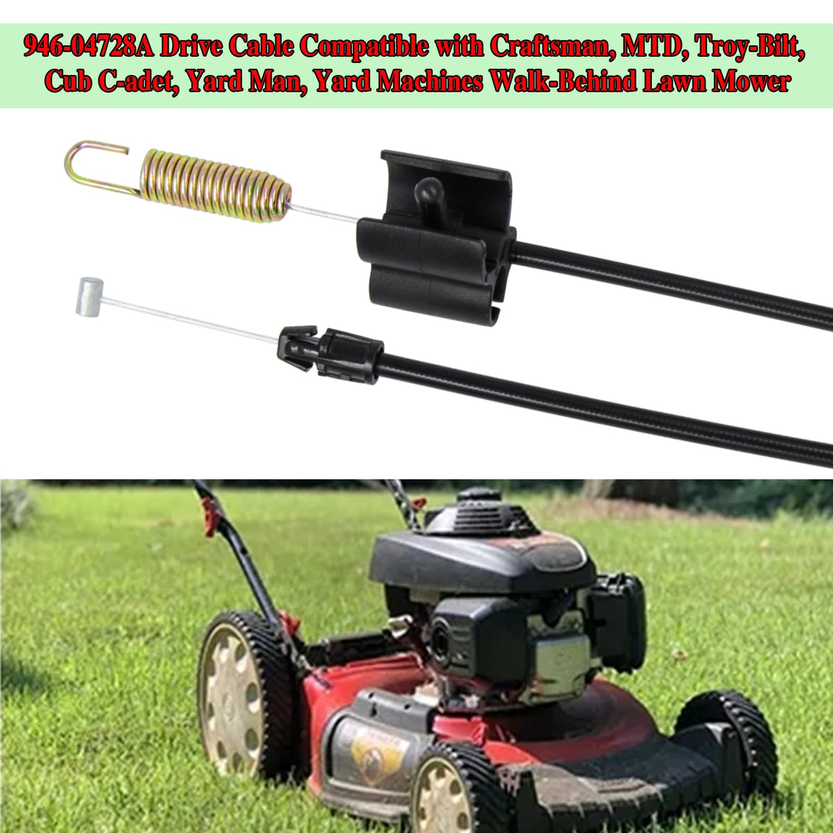 Wanotine drive cable compatibility details for common walk-behind mowers.
