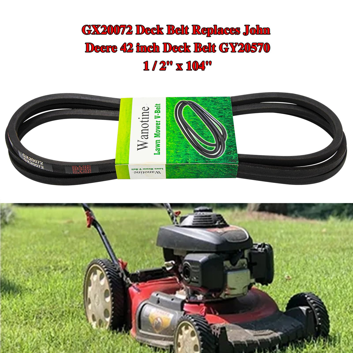 Wanotine GX20072 belt laid flat shows precise 104 inch length compatibility