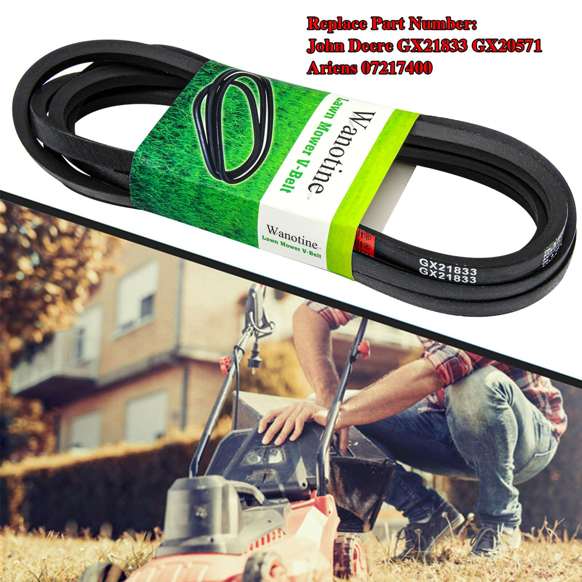 Wanotine GX21833 compatibility with John Deere 48-inch decks across L, LA, D, and E series.