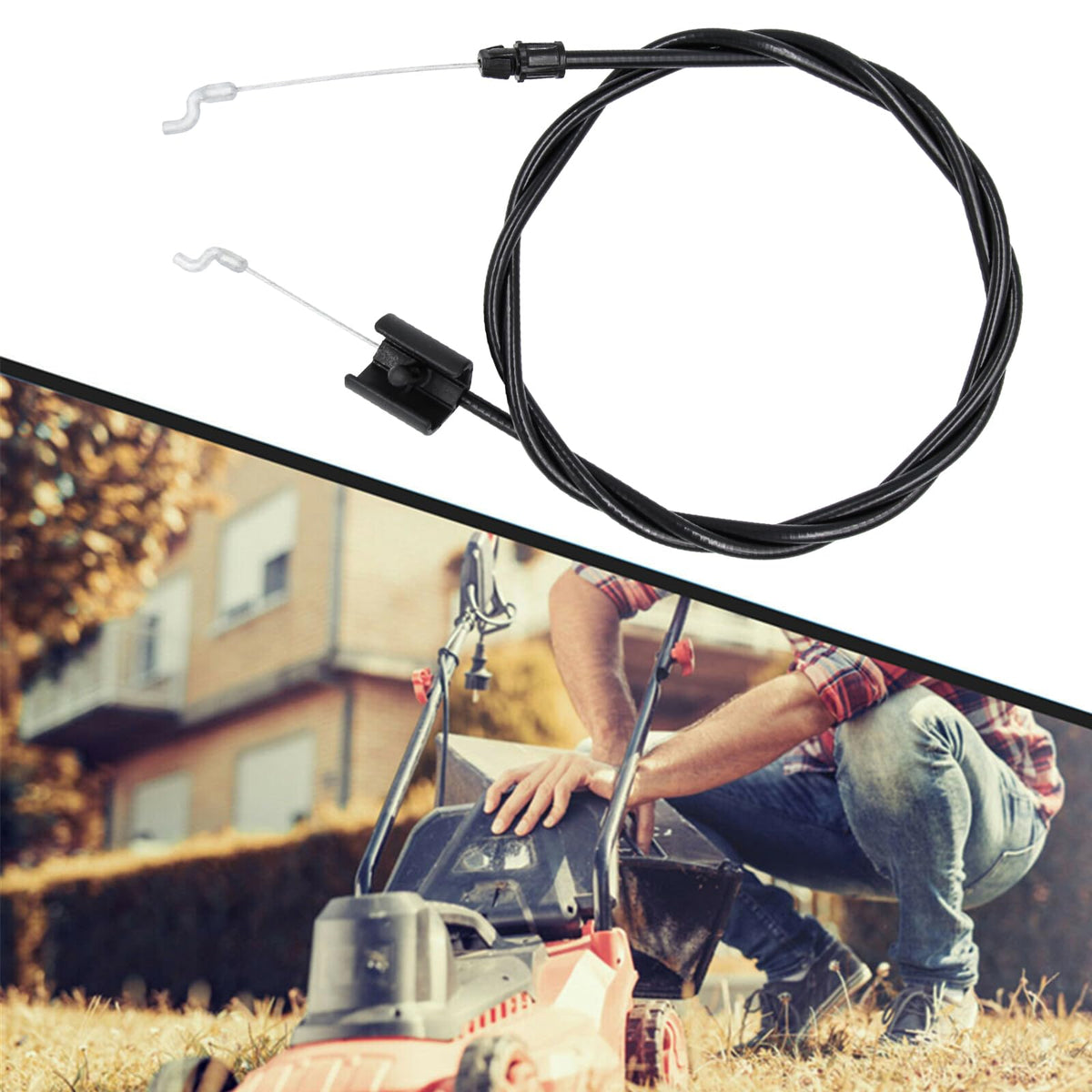 Wanotine cable with Z-bend ends installed on a Poulan walk-behind mower