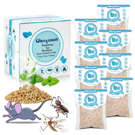 Wanqueen 8-pack mouse repellent pouches with peppermint oil pack, showing product for deterence indoors
