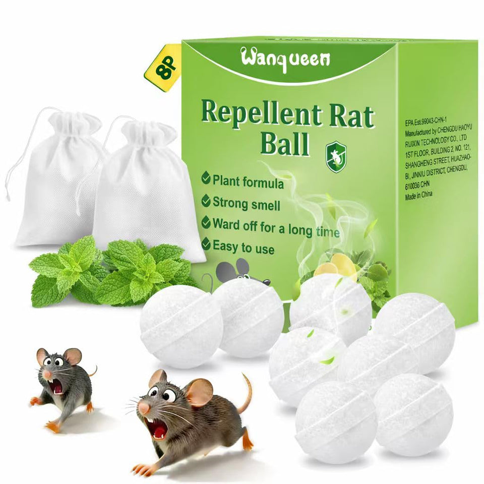 Wanqueen 8-pack mouse repellent balls in packaging for safe home use.