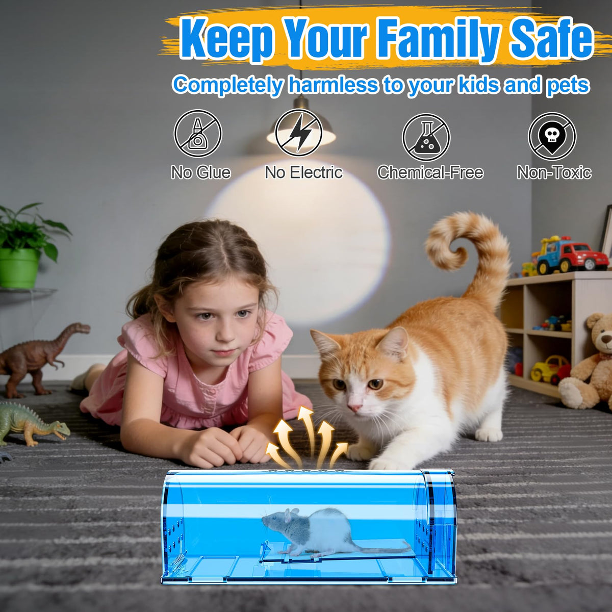 Wanqueen humane mouse trap shows bait compartment for simple setup and humane capture.