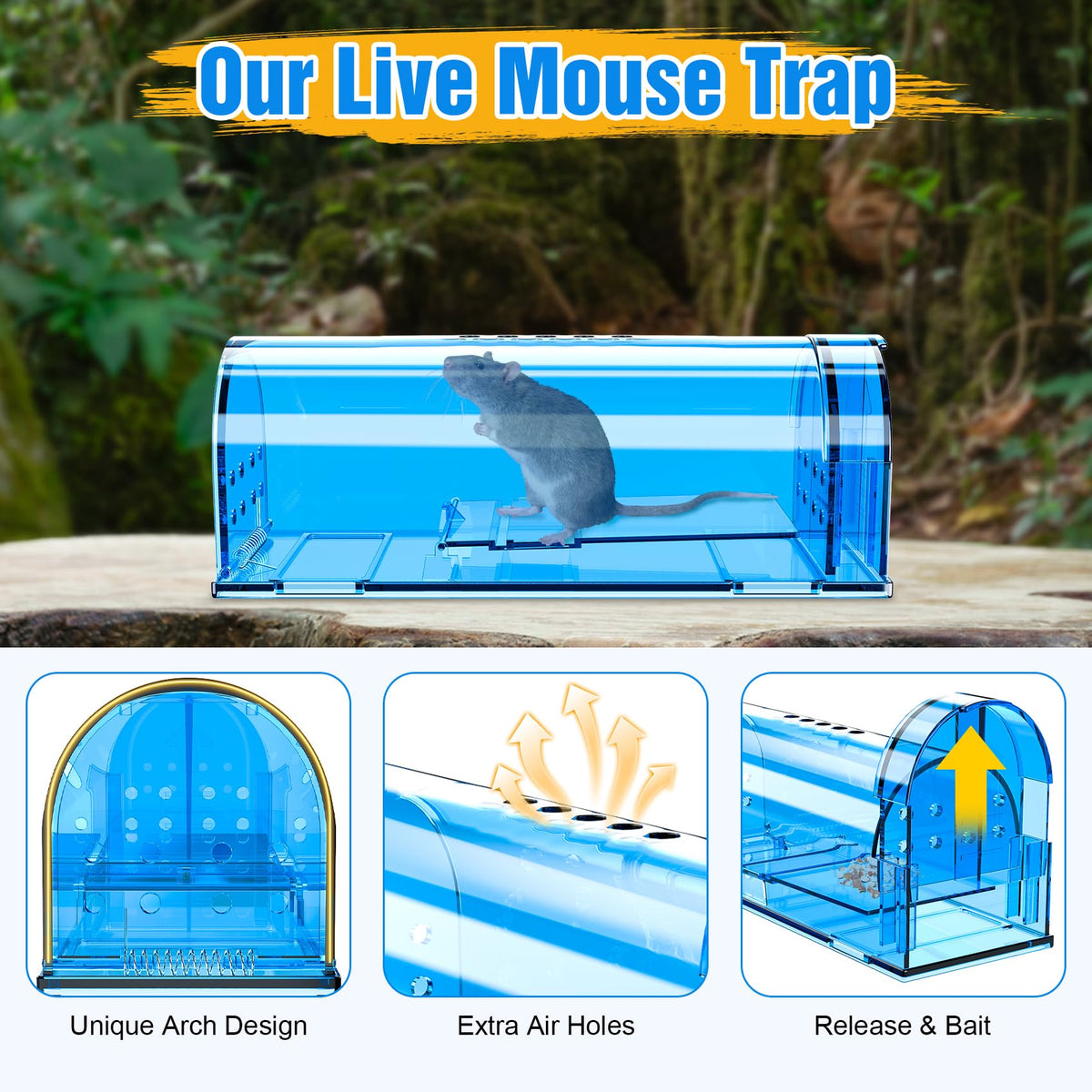 Wanqueen humane mouse trap inside-view highlights reusable, long-term use.